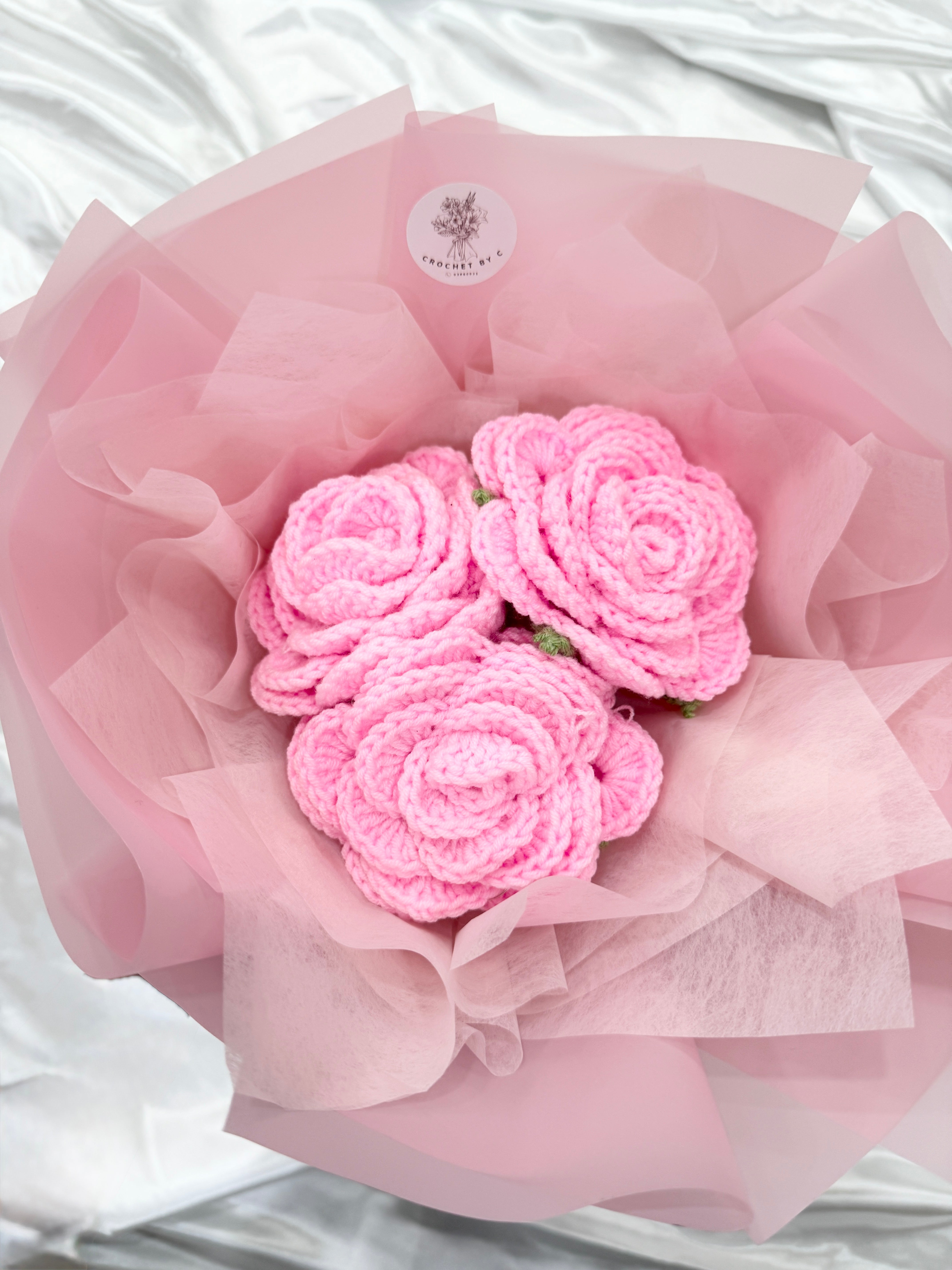 Pink Crochet Roses 3pc Pink Rose Bouquet – crochetbyc
